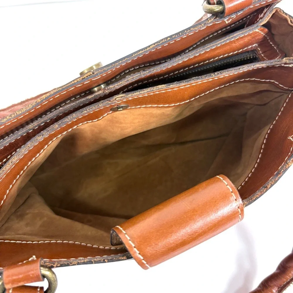 Patricia Nash Rienzo Satchel Tan Leather Shoulder Bag Contrast Stitching
